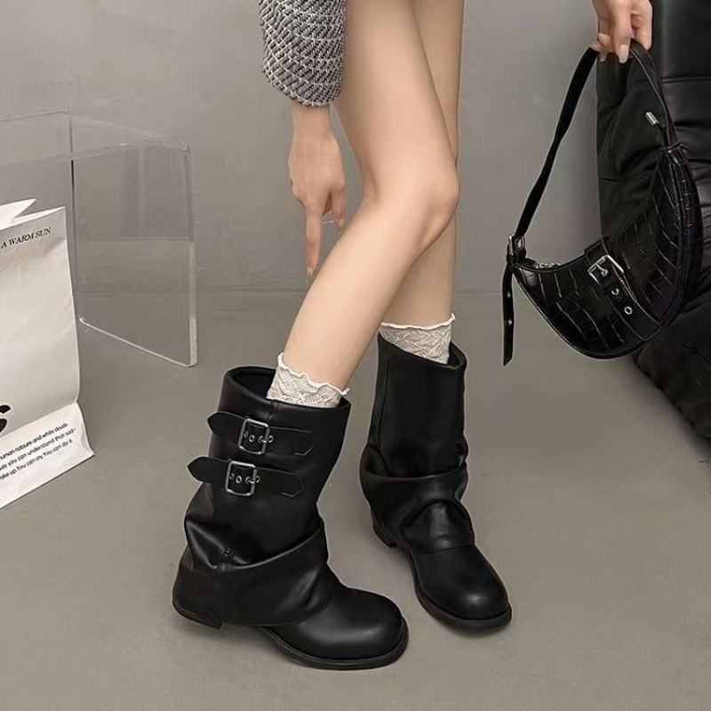 Women'S Ankle Accessories - أحذية نسائية سوداء متوسطة الطول بتصميم