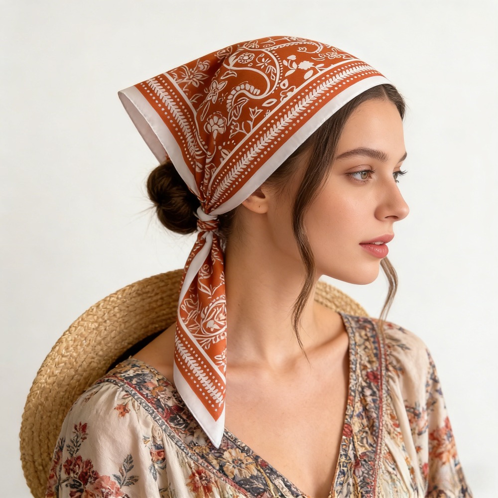 وشاح حريري مربع بطباعة الكاجو، - مراجعة Silk Scarf Square وسعره